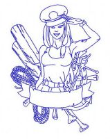 Sexy girl ship captain 3 embroidery design
