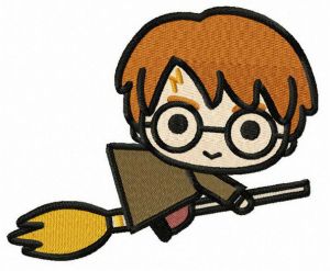 Harry flies on broomstick embroidery design