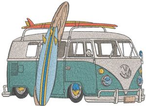 Minibus for surfer embroidery design