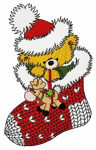Christmas teddy with toy deer 3 machine embroidery design