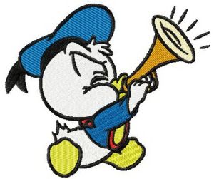 Little Donald Duck plays trumpet