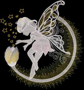 Fairy with magical fire flower embroidery design