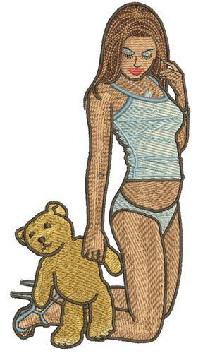 Sexy girl with teddy bear machine embroidery design