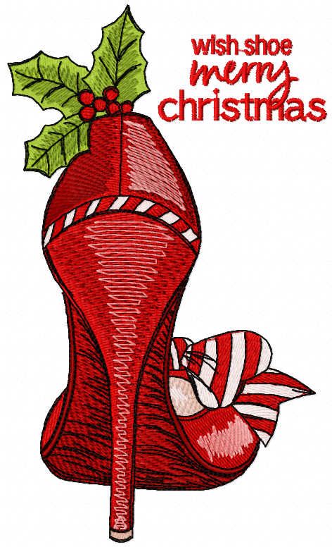 Wish shoe merry christmas embroidery design