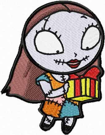 Sally with Christmas Gift machine embroidery design