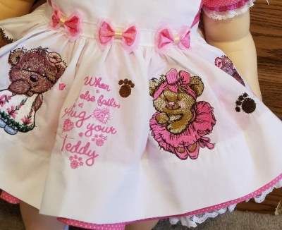 Cute teddy bear girl embroidery design