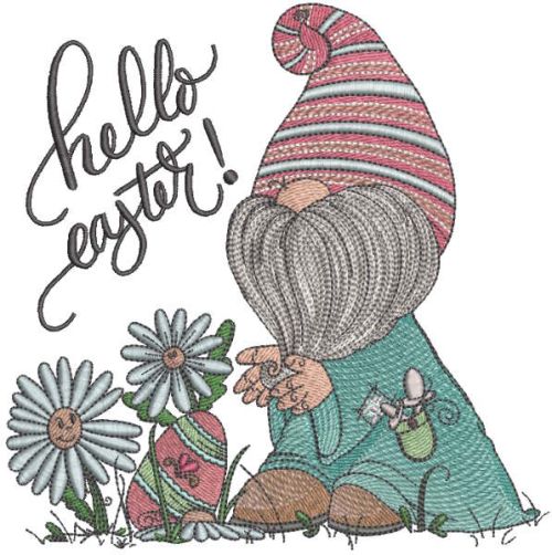 Dwarf found Easter egg in meadow embroidery design