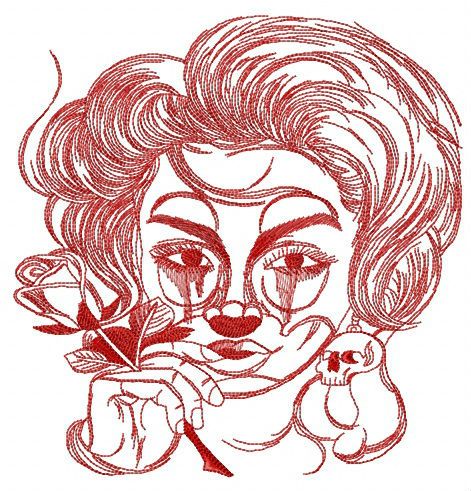 Crying lady sketch machine embroidery design