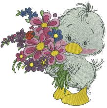 Duckling with bouquet 2 embroidery design