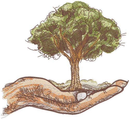 Tree on the palm embroidery design