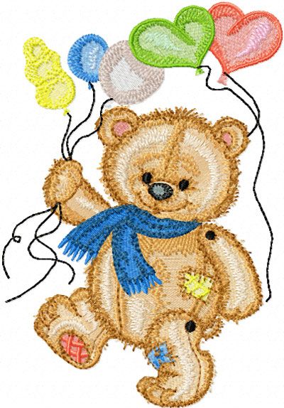 Bear with Balloons machine embroidery design