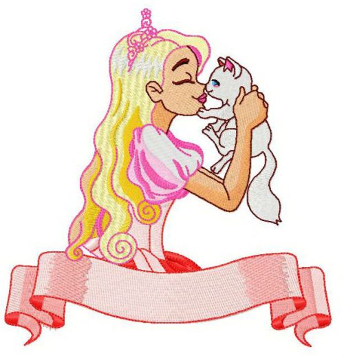 Princess with cute kitten 2 machine embroidery design