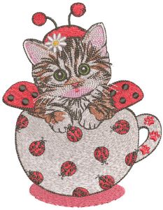 Kitten in ladybug costume embroidery design