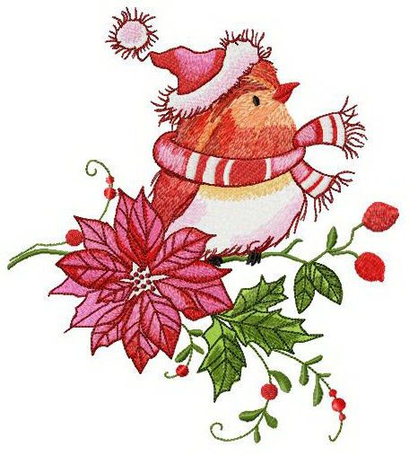 Robin waiting for Christmas machine embroidery design