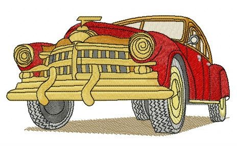 Red retro car machine embroidery design 