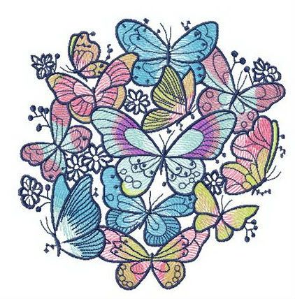 Flock of colorful butterflies machine embroidery design
