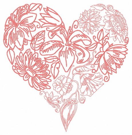 Floral heart 5 machine embroidery design