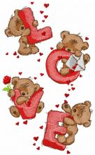 Teddy bears and love embroidery design
