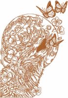 Wolf butterflies sketch embroidery design