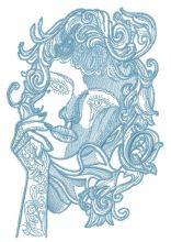 Pensive lady sketch embroidery design