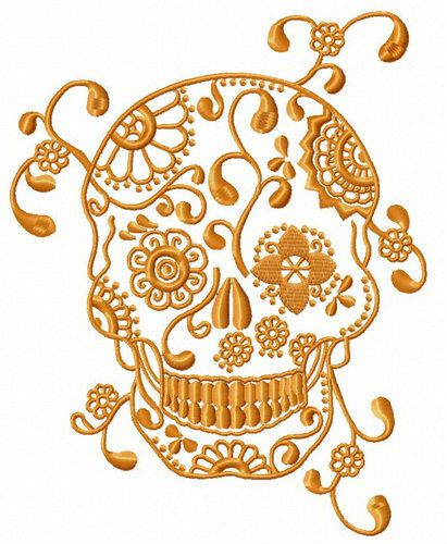 Skull with spring pattern machine embroidery design