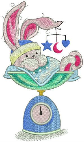 Bunny weighing machine embroidery design