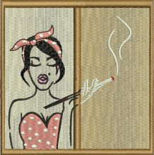 Smoking near window embroidery design