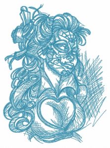 Captive girl sketch embroidery design