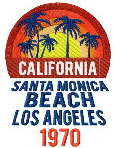 California Santa Monica beach machine embroidery design