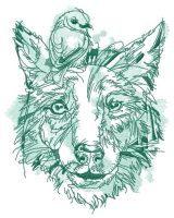 Dog with bird on head embroidery design