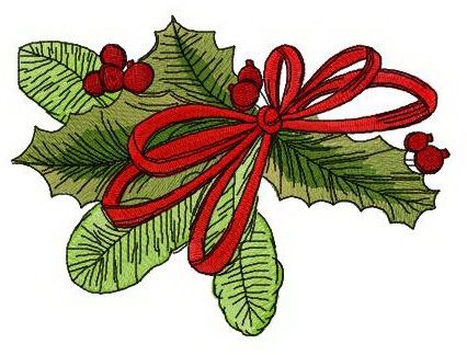 Decoration with holly machine embroidery design