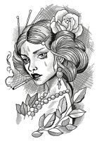 Crying lady embroidery design