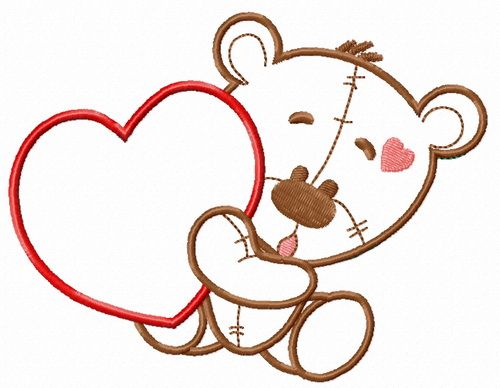 Teddy bear with huge heart applique machine embroidery design