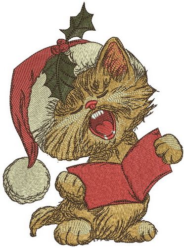 Cat sings Christmas carols machine embroidery design  