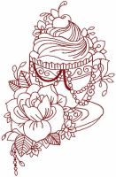 Vintage tea time redwork embroidery design