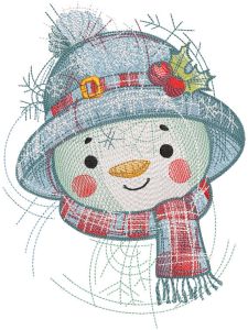 Bright snowman in a hat embroidery design