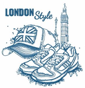 London style: cap and sneakers sketch embroidery design