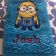 Blue towel with minion embroidery design