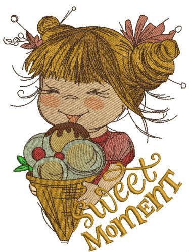 Girl with ice cream 4 machine embroidery design