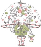 Romance of rain under an umbrella embroidery design