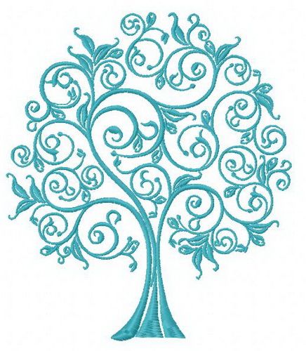 Blue tree machine embroidery design
