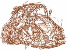 Sketch of beetle car embroidery design