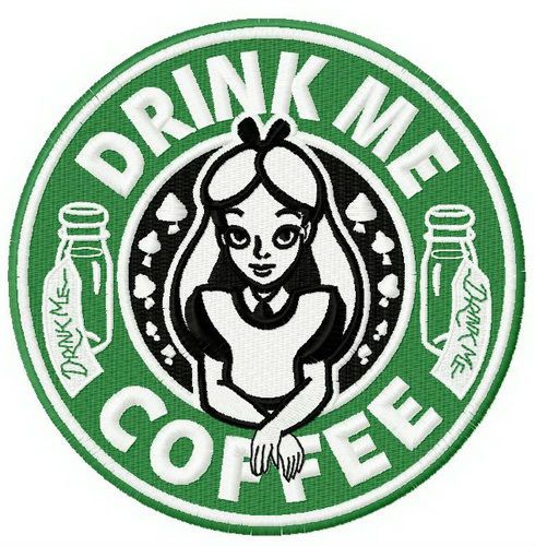 Drink me coffee machine embroidery design