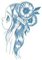 Pretty girl with poppy hair decoration embroidery design