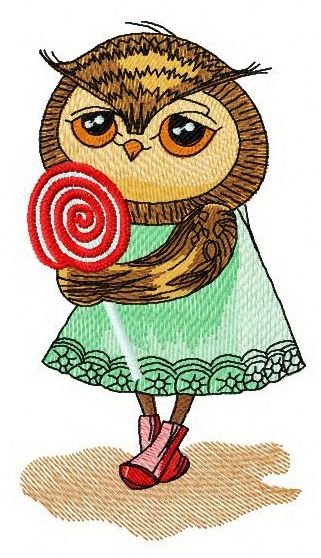 Owl with lollipop machine embroidery design