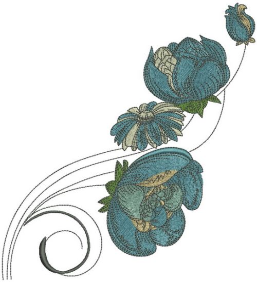 Peony and chamomile machine embroidery design