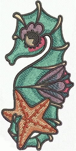 Sea horse and star machine embroidery design