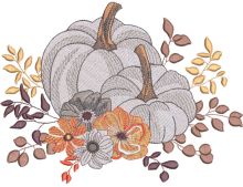 Autumn pumpkins and flowers embroidery design