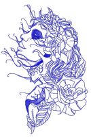 Witch and full moon one color embroidery design