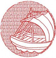 Ship in sea redwork free embroidery design